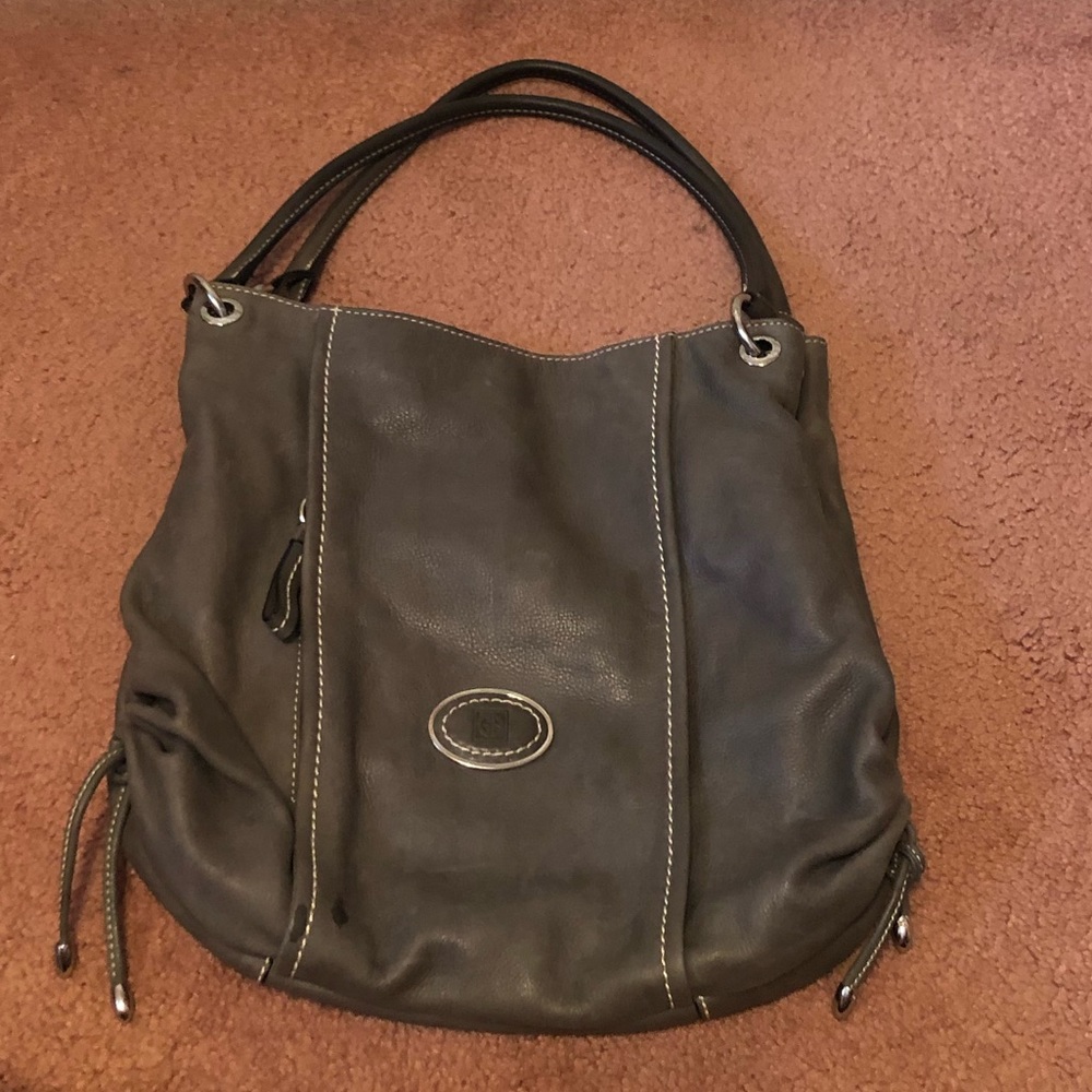 Grey leather shoulder bag